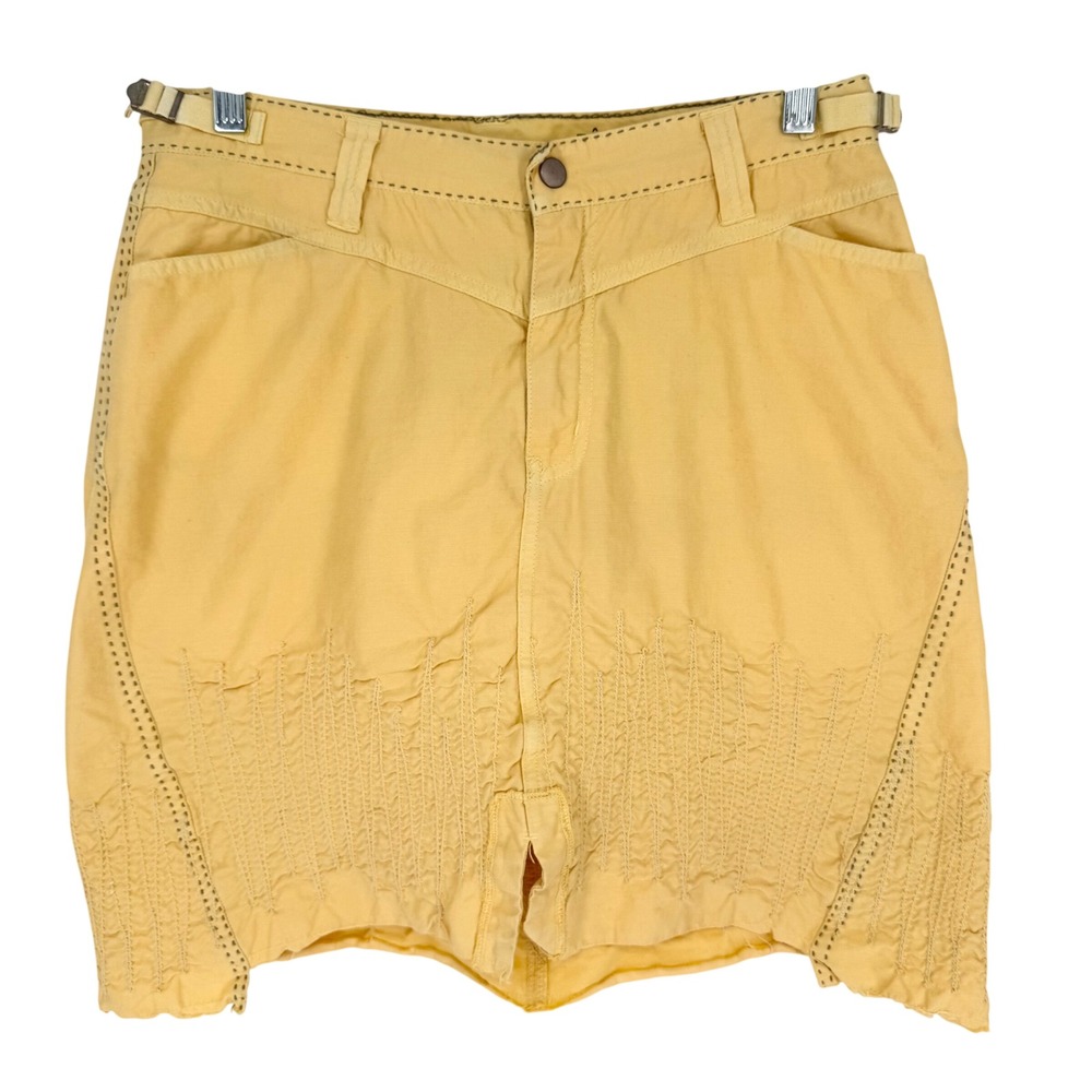 Da-Nang Surplus Vtg Y2K Artsy Embroidered Embellished Hi-Lo Mini Skirt Yellow